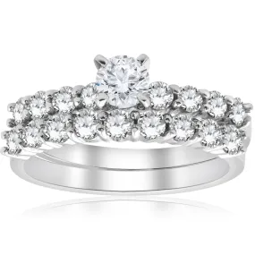 1 1/3 ct TDW Diamond Engagement Ring Wedding Set 14k White Gold