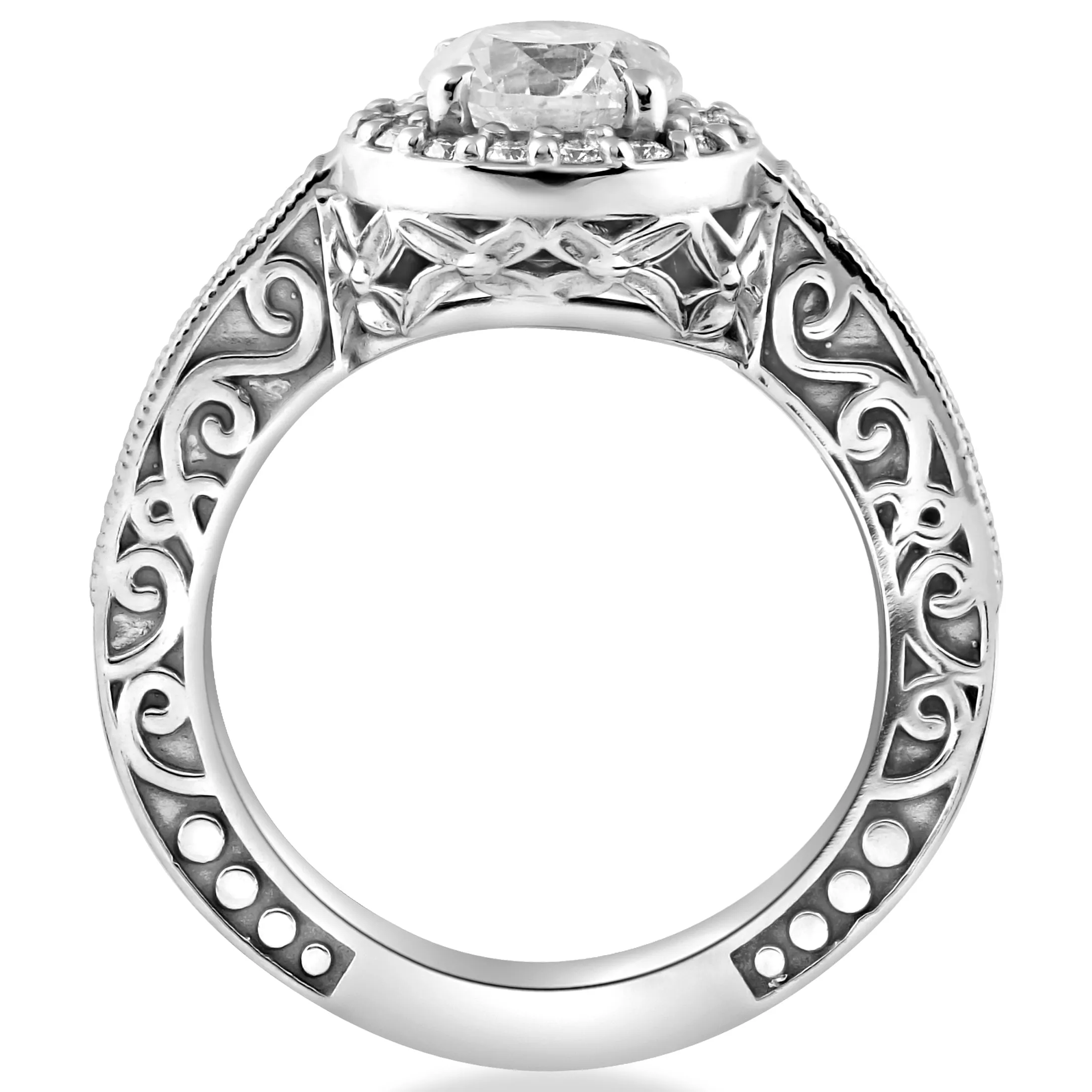 1 1/3 cttw Diamond Antique Halo Art Deco Engagement Ring 14k White Gold