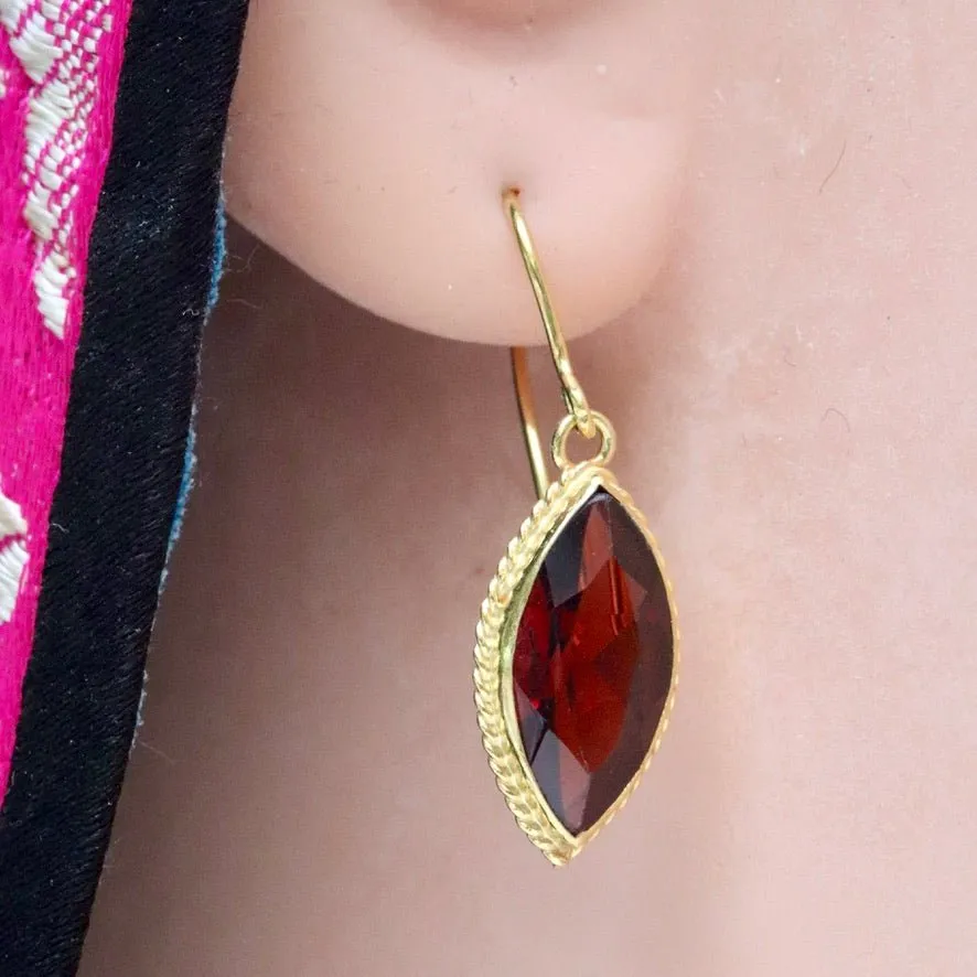 14k Marquis Cut Garnet Earrings