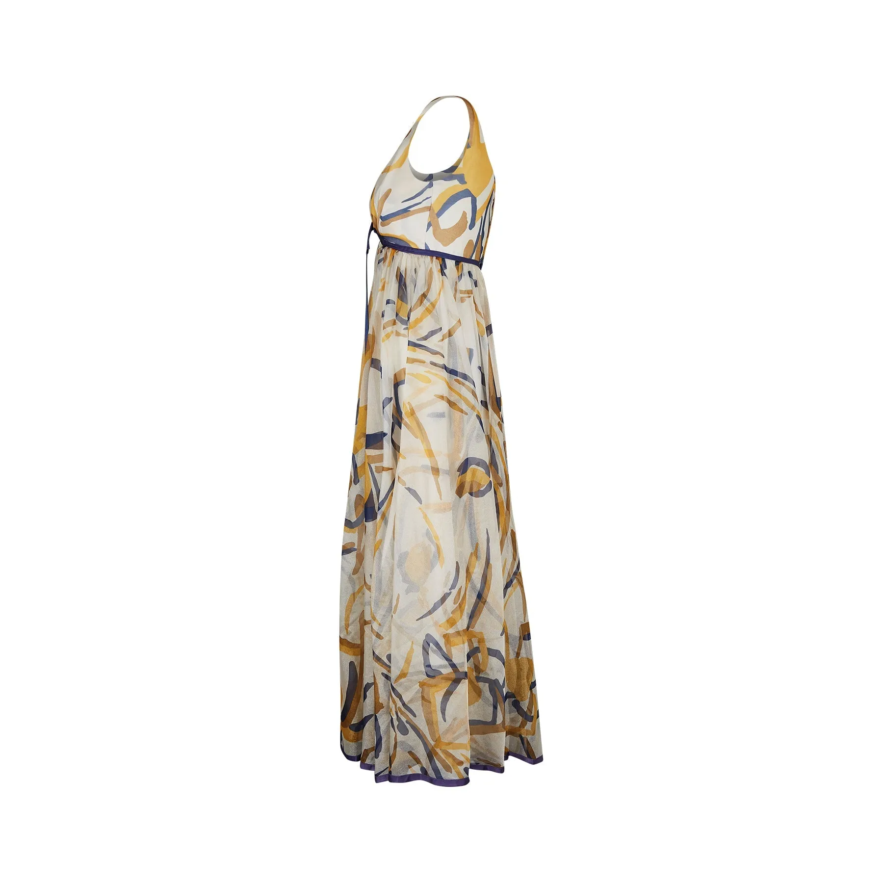 1960s Jean Allen Organza Abstract Maxi Print Dress