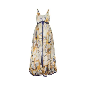 1960s Jean Allen Organza Abstract Maxi Print Dress