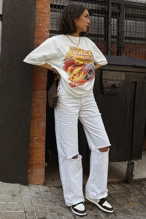 90's Baby Non Stretch Wide Leg Jeans - White