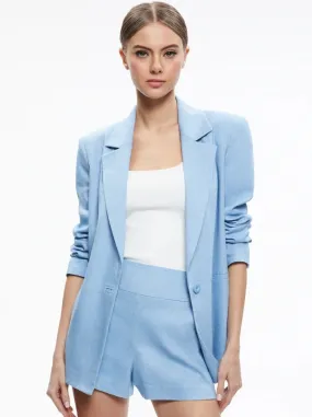 Alice   Olivia - Denny Linen Notch Collar Boyfriend Blazer - Chambray