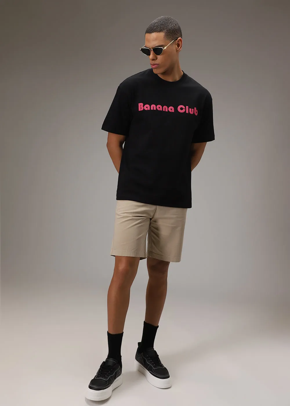 Banana Club Embossed Black Oversized Fit T-shirt