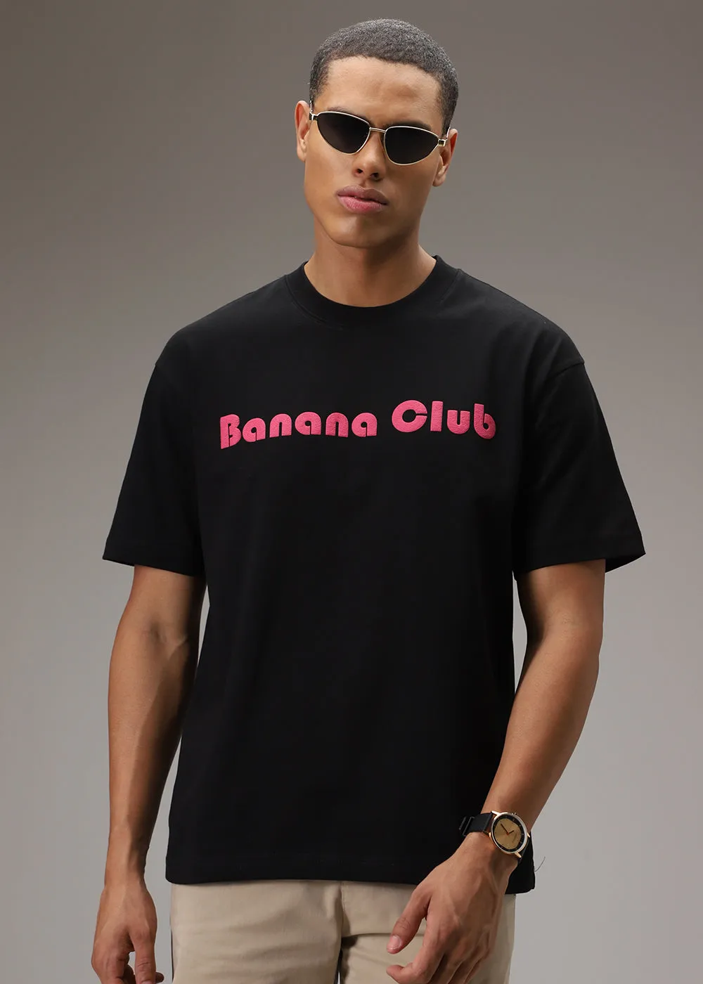 Banana Club Embossed Black Oversized Fit T-shirt