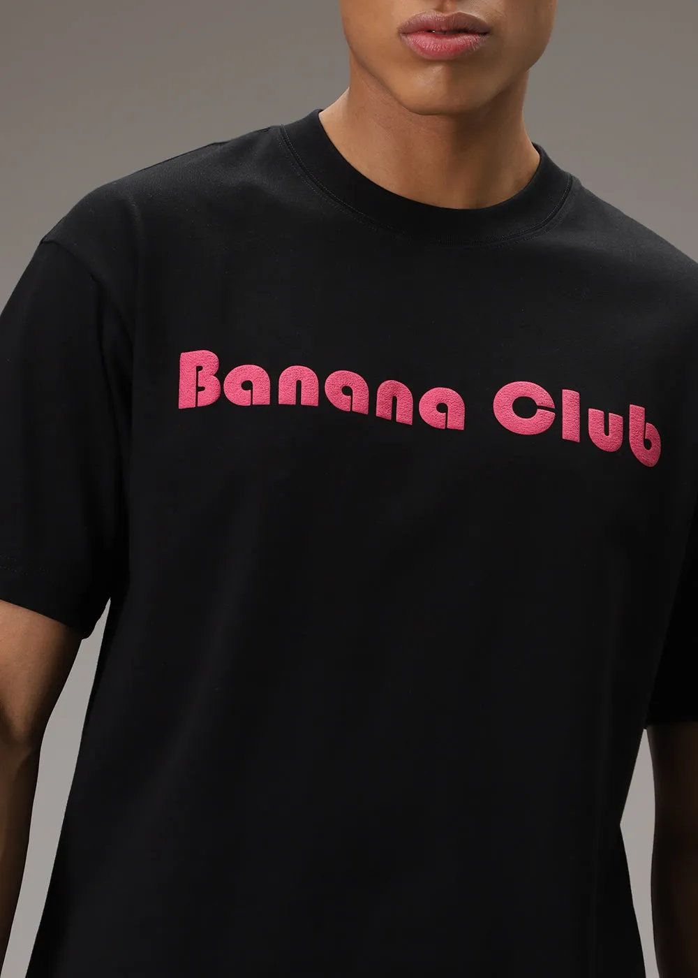 Banana Club Embossed Black Oversized Fit T-shirt