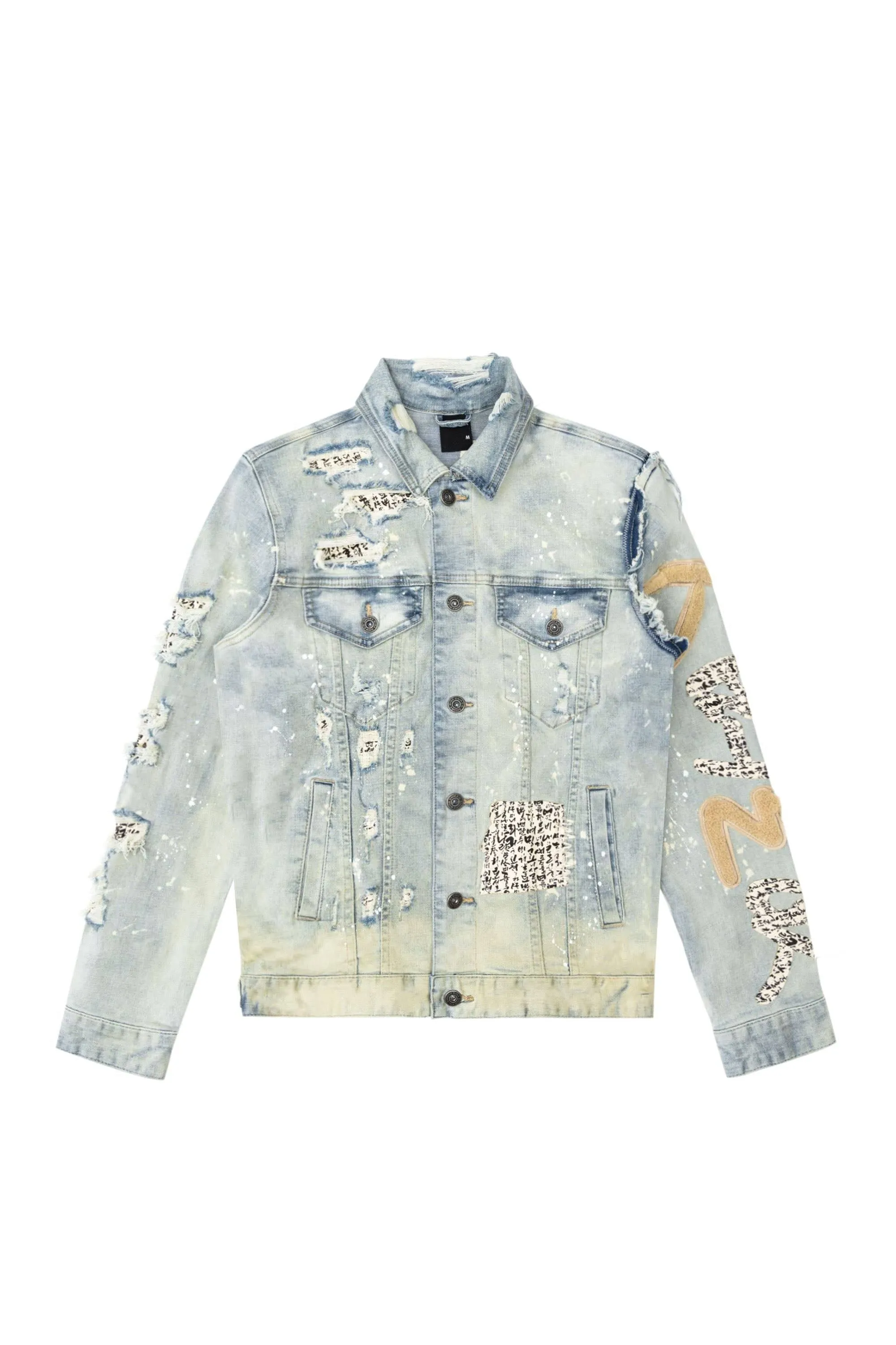 Big and Tall Doodle Jean Jacket - Ombre Blue