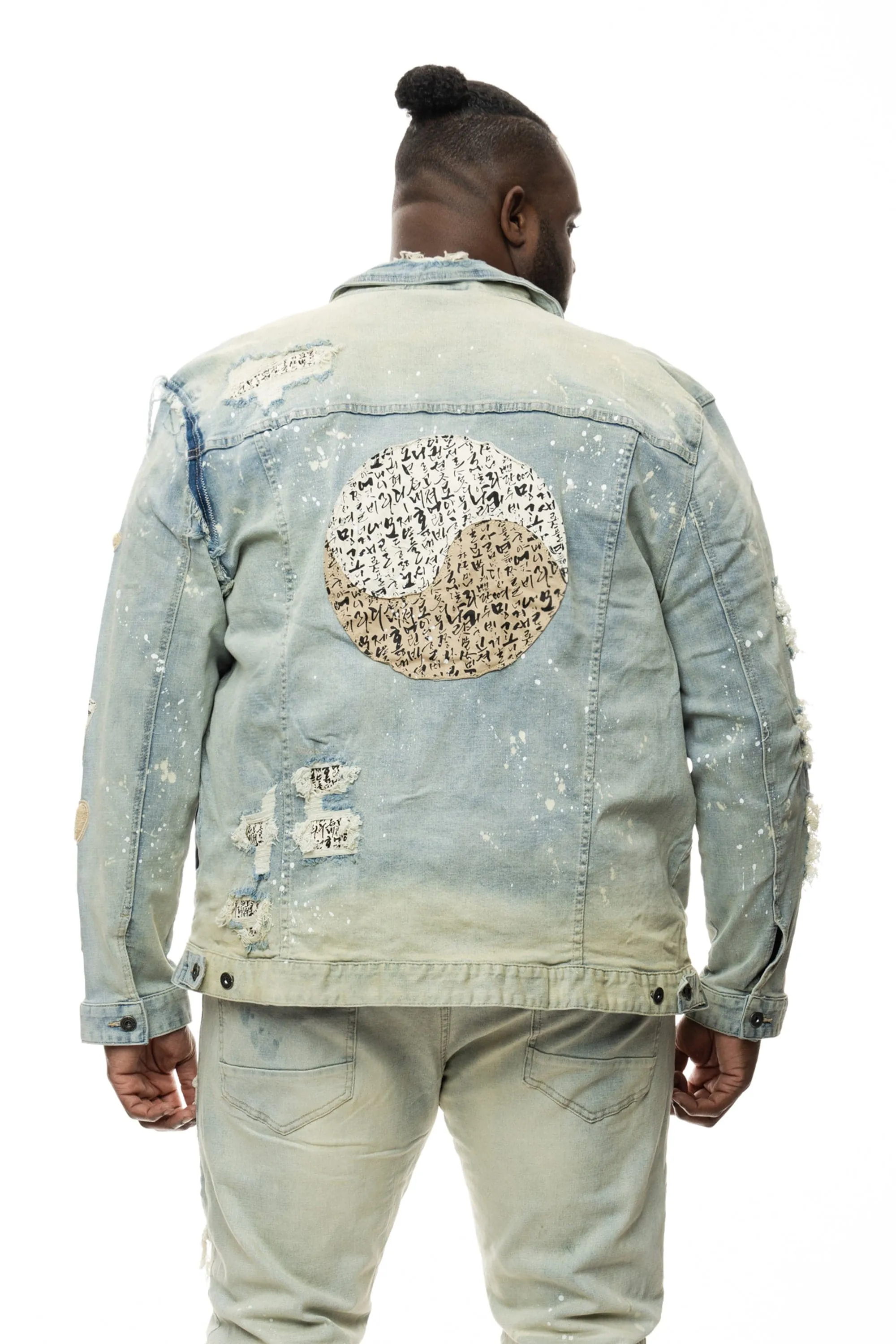 Big and Tall Doodle Jean Jacket - Ombre Blue