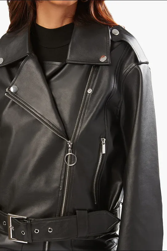 Black Faux Leather Cropped Moto Jacket