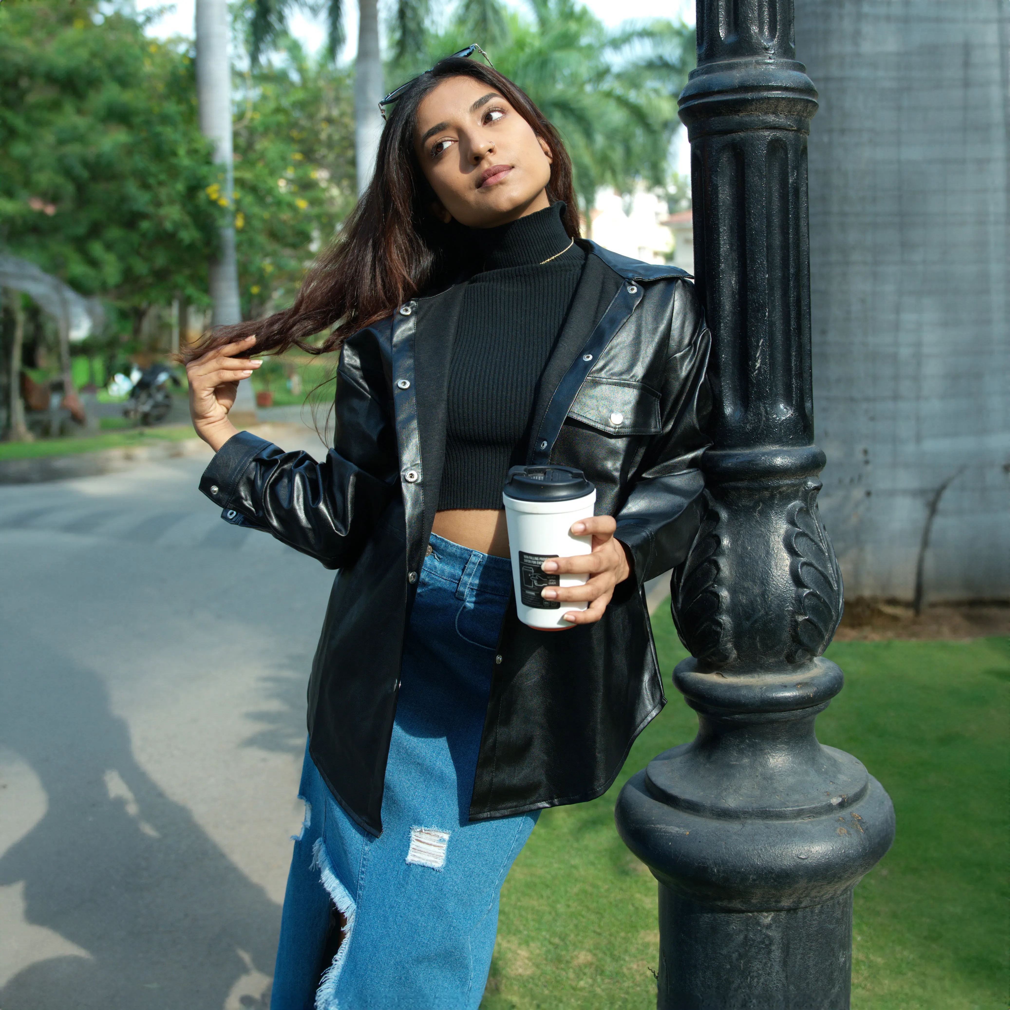 Black Oversized Faux-leather Jacket