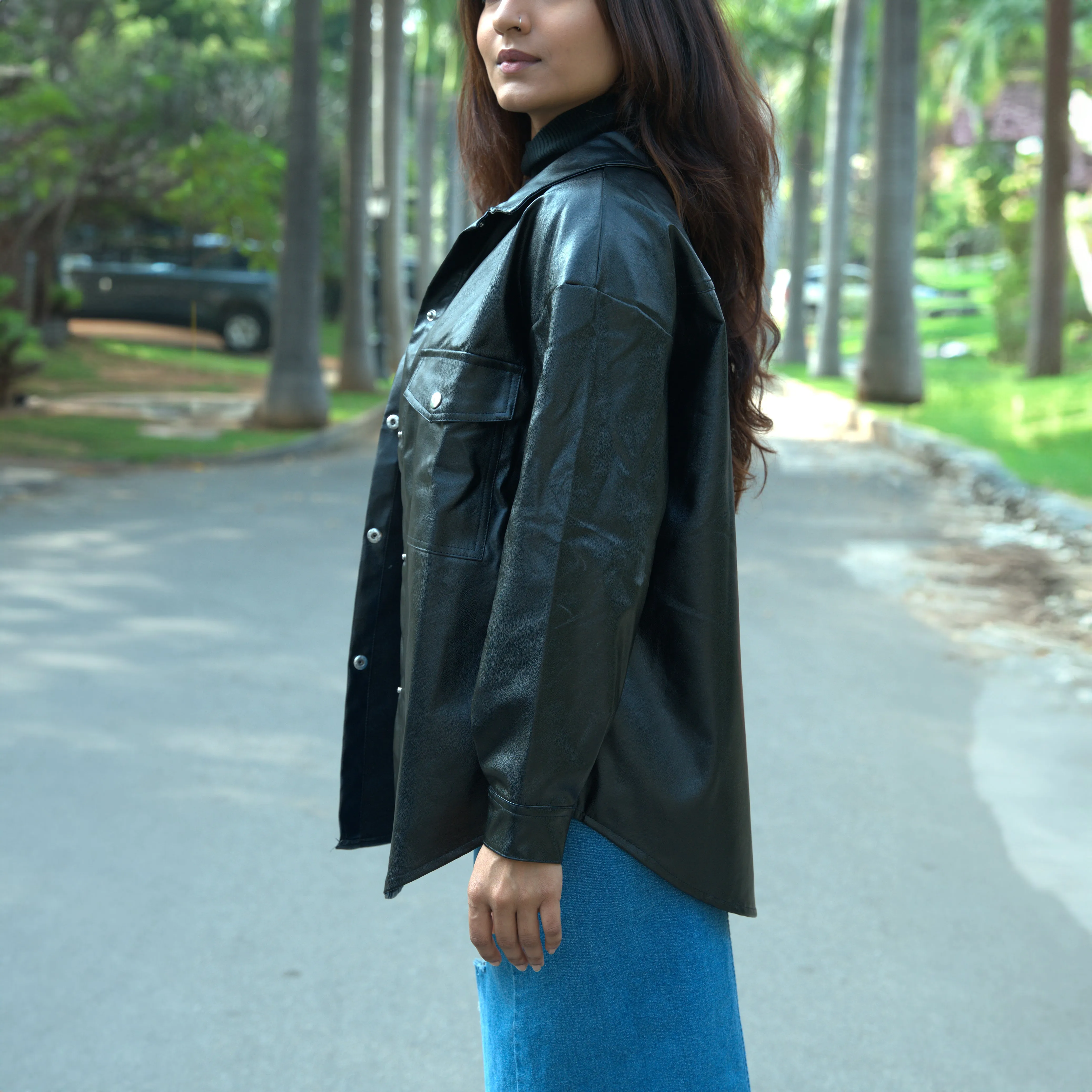 Black Oversized Faux-leather Jacket