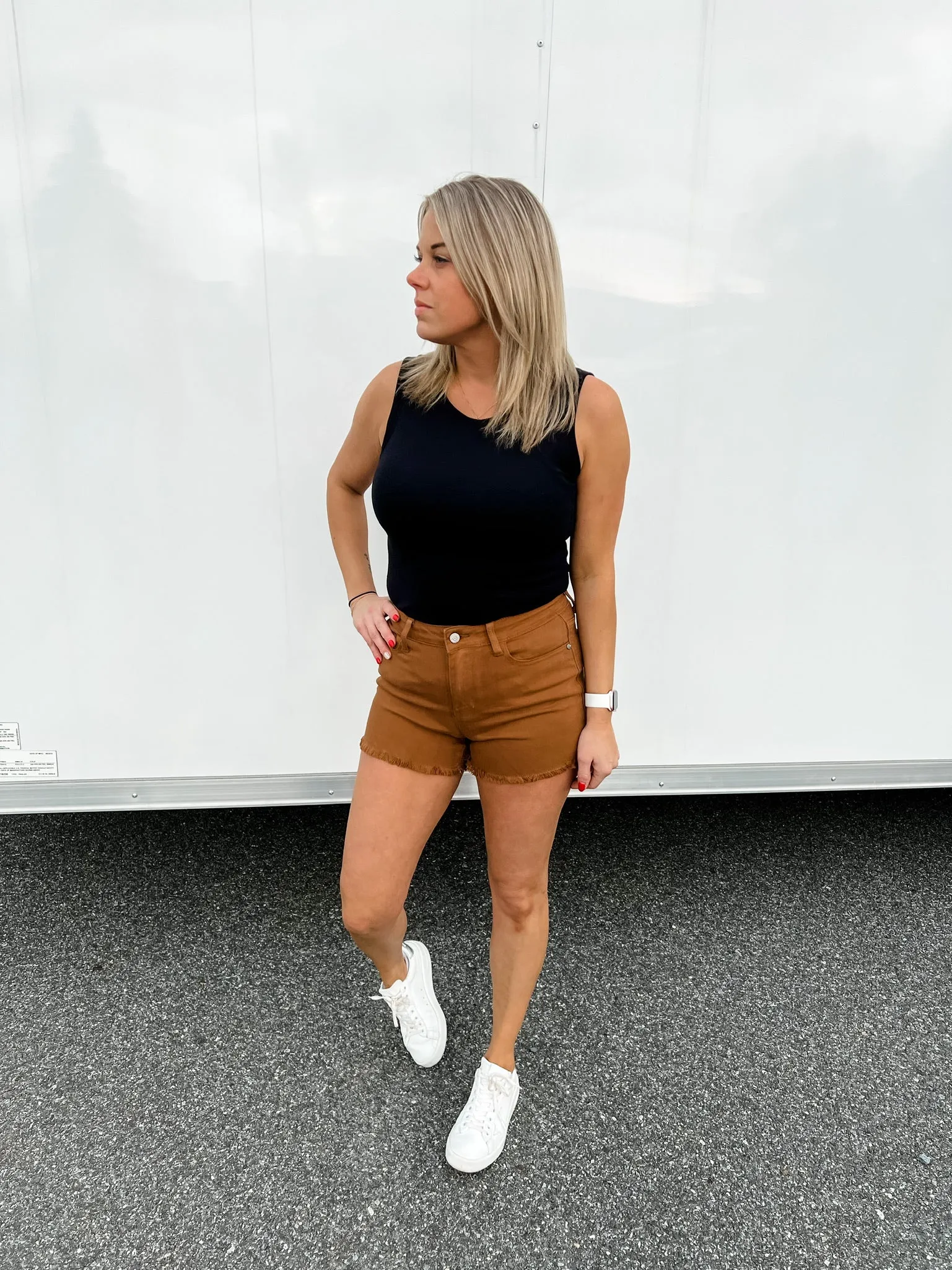 Brown Mid-Rise Cutoff Shorts