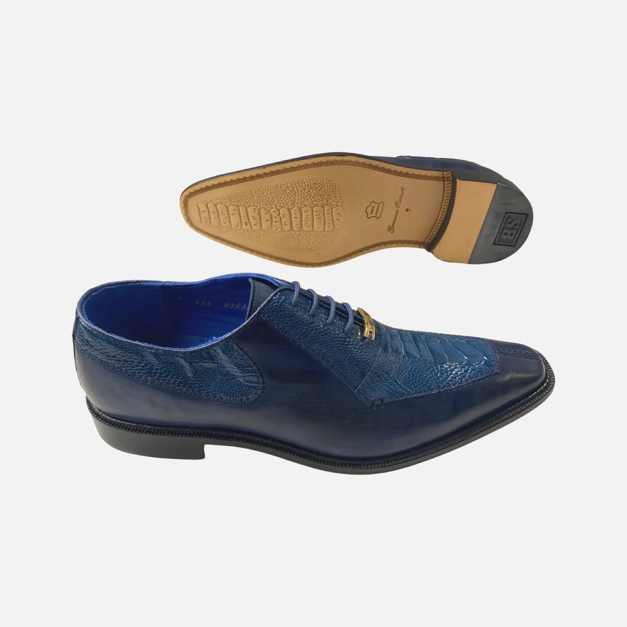 Clearance: Belvedere Biagio Men's Shoe in Antique Navy Blue/Blue Jean - Genuine Ostrich/Leather