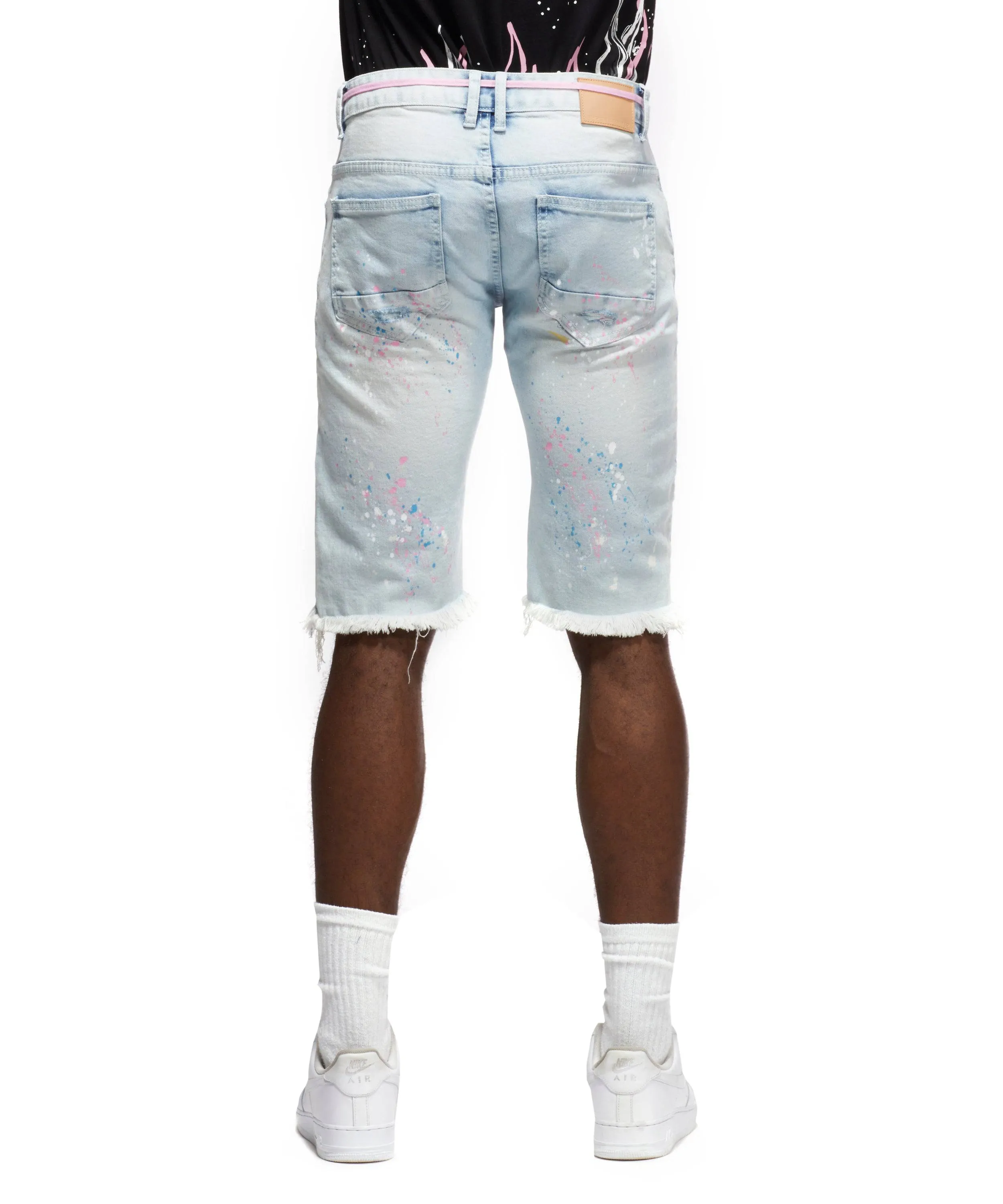 Color Stitch Jean Shorts - Plaster Blue