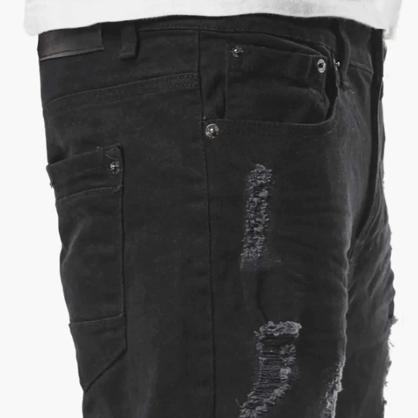 Copper Rivet Ripped Jean Short (Black)