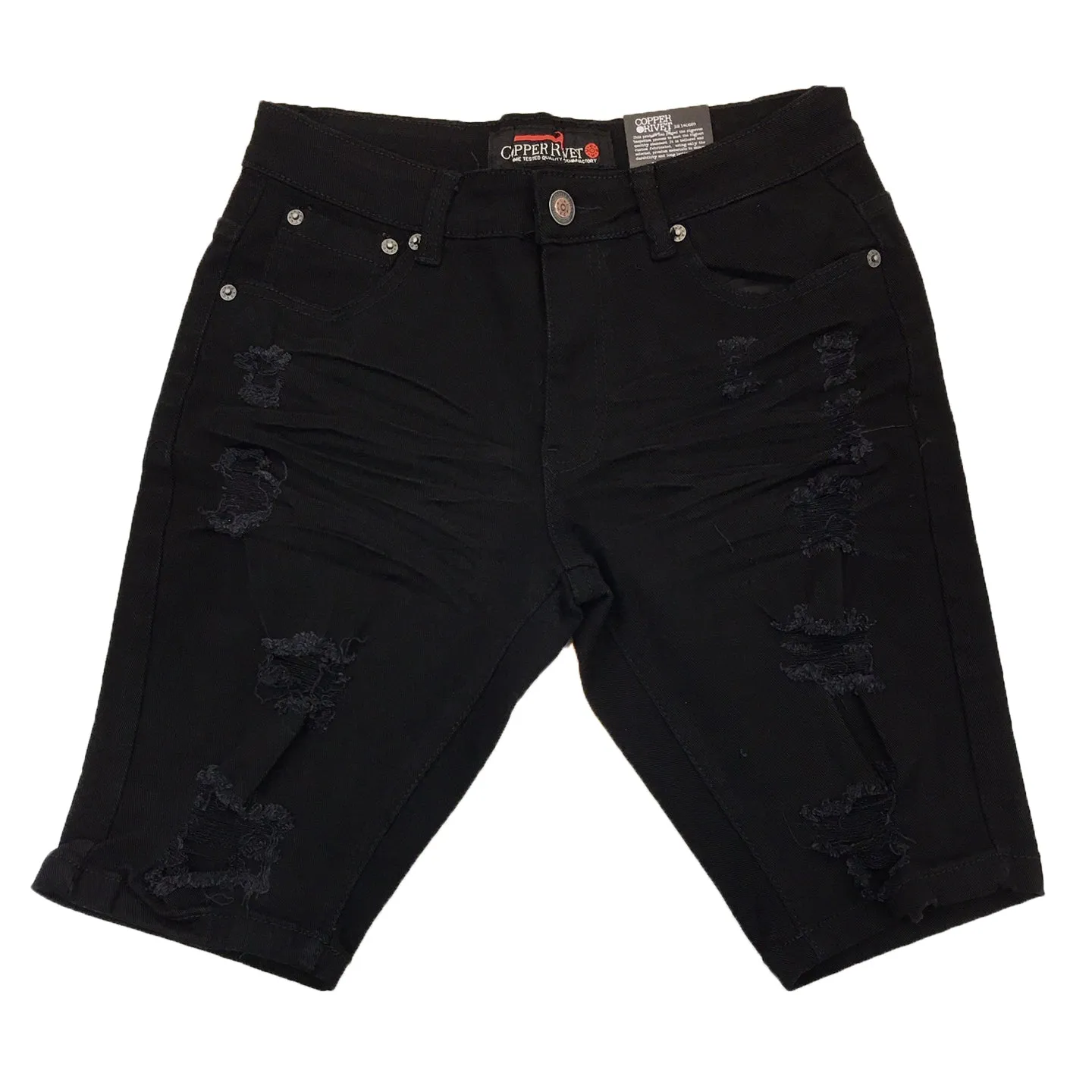 Copper Rivet Ripped Jean Short (Black)