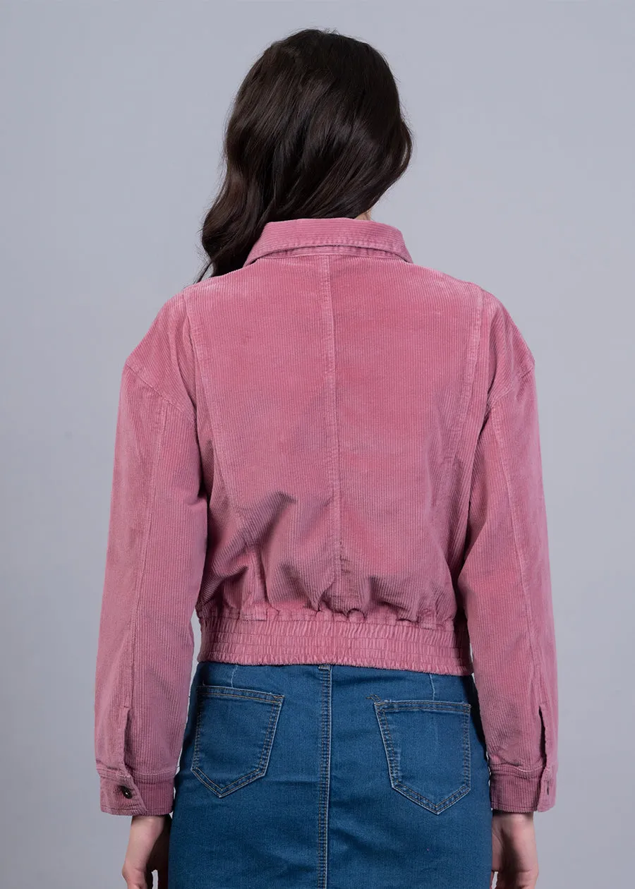 Corduroy Pink Cropped Jacket For Women