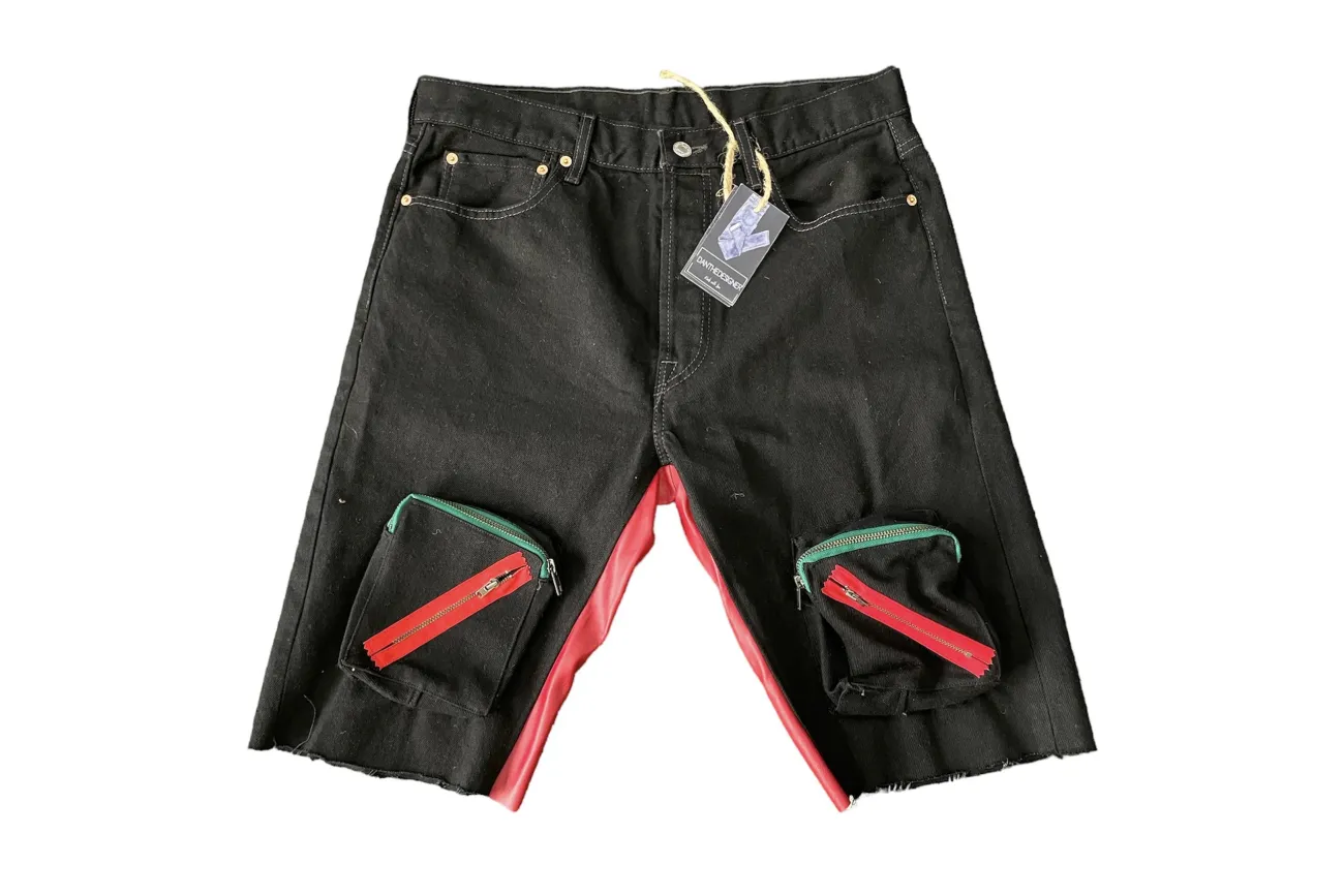 DANTHEDESIGNER Front Pocket Jean Shorts 'Red Green'