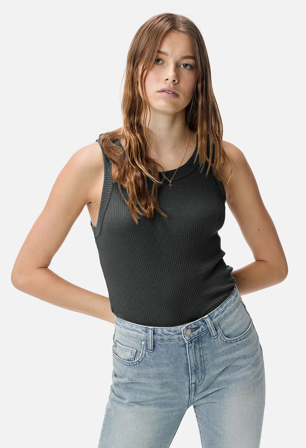 Dawn Cashmere Rib Tank / Charcoal