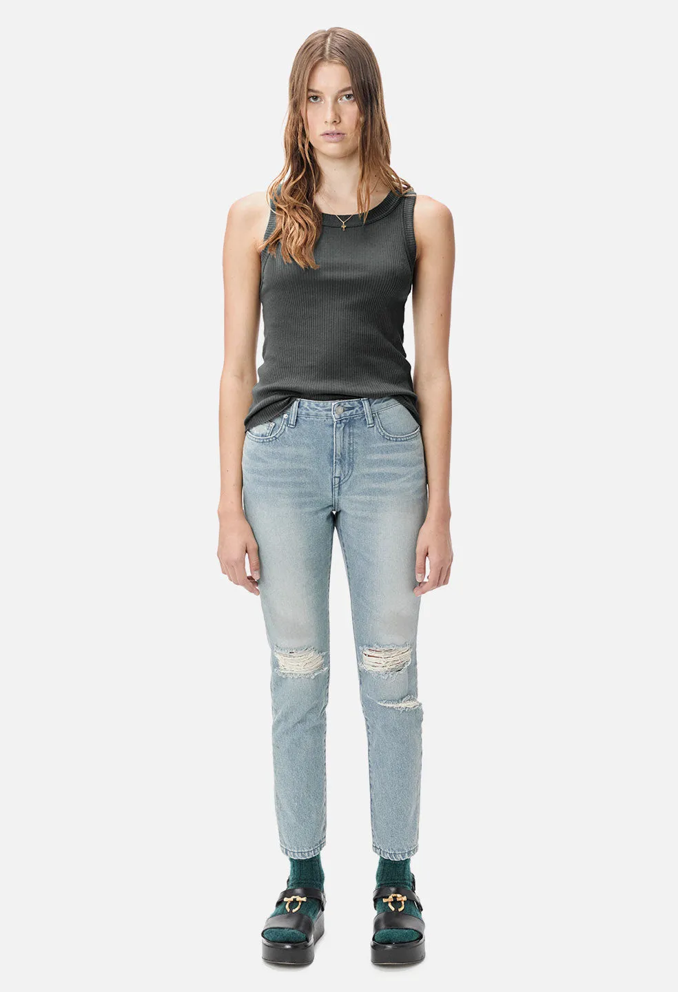 Dawn Cashmere Rib Tank / Charcoal