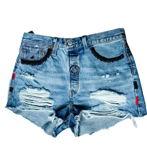 Denim Hand Embroidered Zip Smile Shorts Levi’s 501