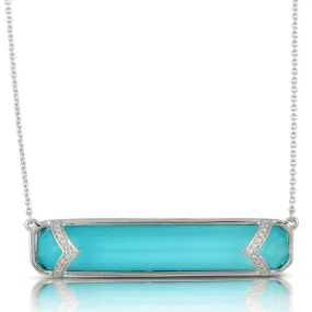 Doves St. Barth's Blue Horizontal Turquoise & White Topaz Pendant Necklace with Diamonds