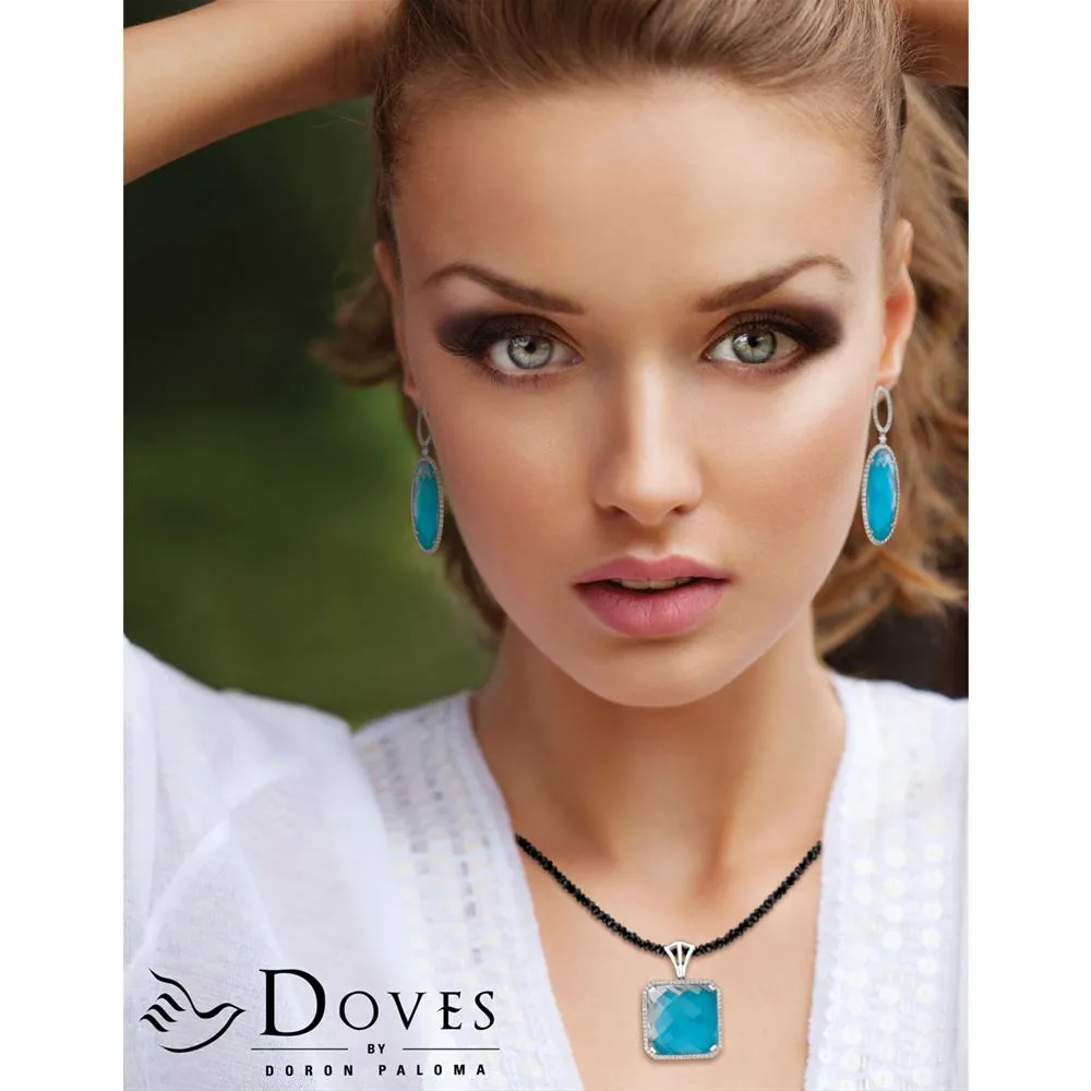 Doves St. Barth's Blue Horizontal Turquoise & White Topaz Pendant Necklace with Diamonds