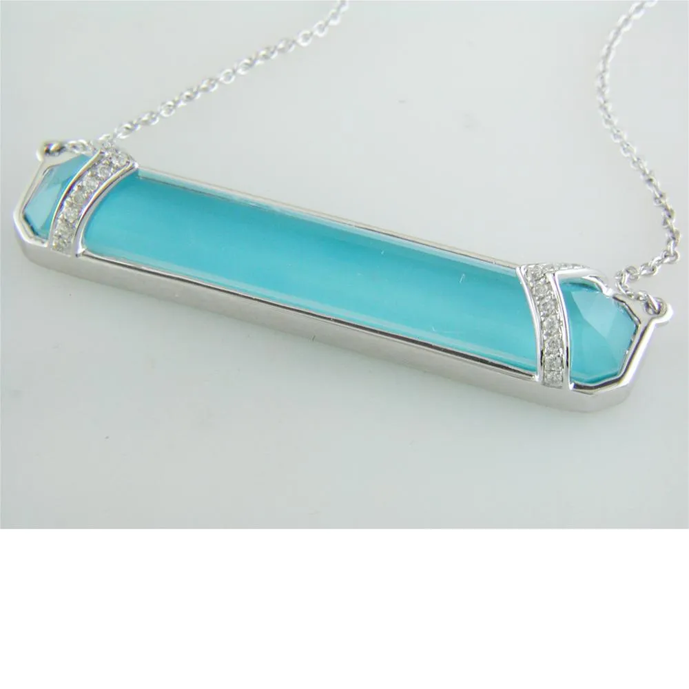 Doves St. Barth's Blue Horizontal Turquoise & White Topaz Pendant Necklace with Diamonds