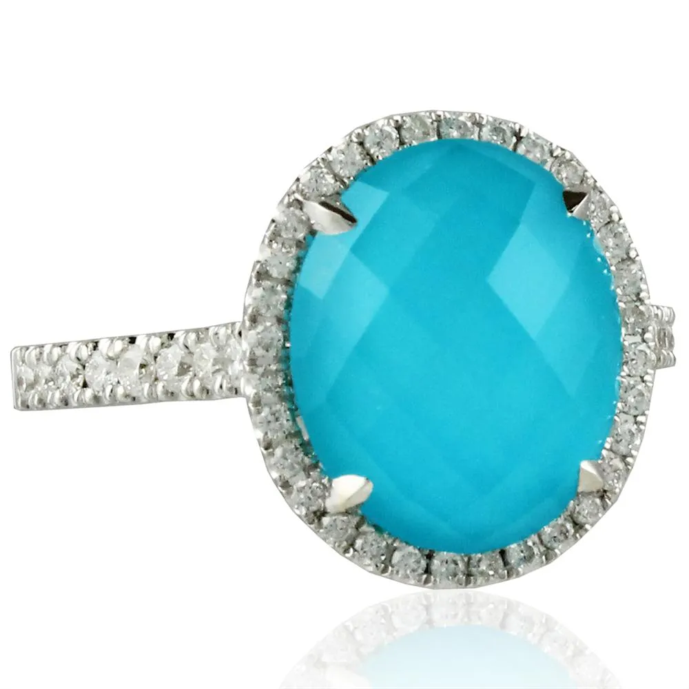 Doves St. Barth's Blue Turquoise & Diamond 18K White Gold Oval Ring