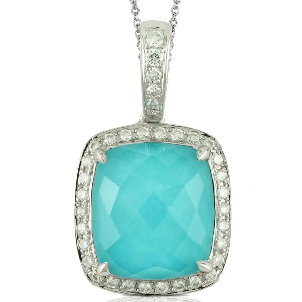 Doves St. Barth's Blue Turquoise & Diamond White Gold Pendant Necklace