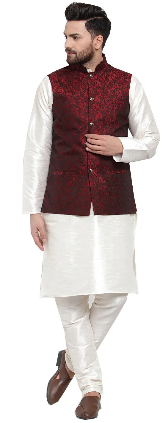 Elegant Maroon Brocade Nehru Jacket for Men - Stylish Indian Vest