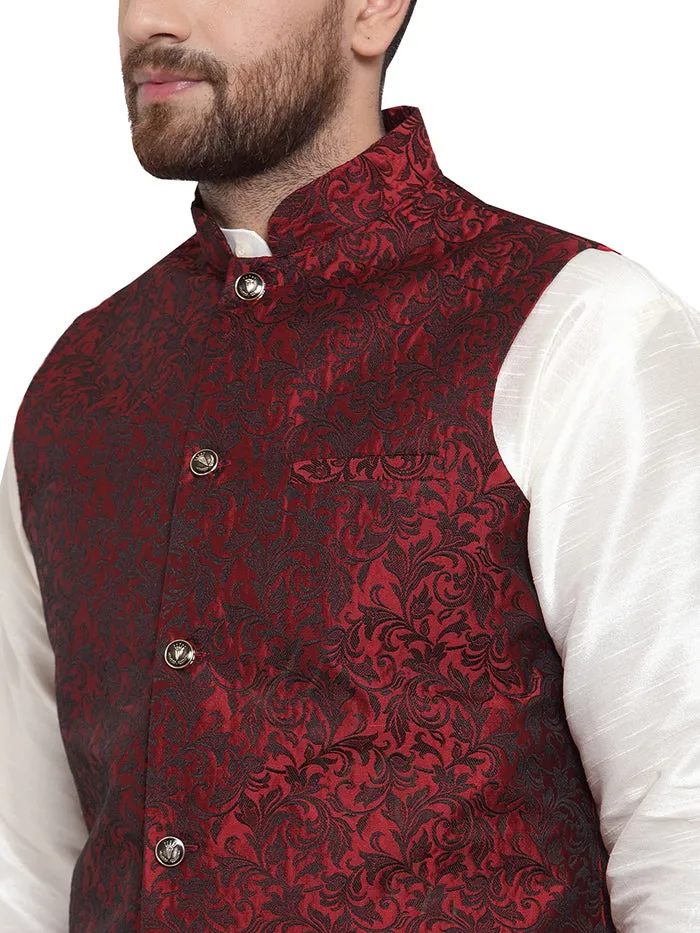 Elegant Maroon Brocade Nehru Jacket for Men - Stylish Indian Vest