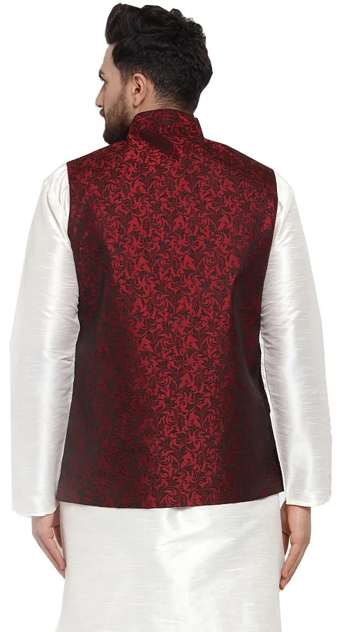 Elegant Maroon Brocade Nehru Jacket for Men - Stylish Indian Vest