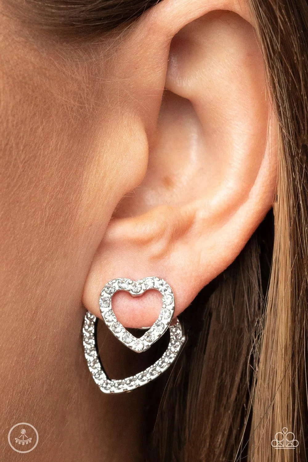 Ever Enamored White Rhinestone Heart Jacket Earrings - Paparazzi Accessories