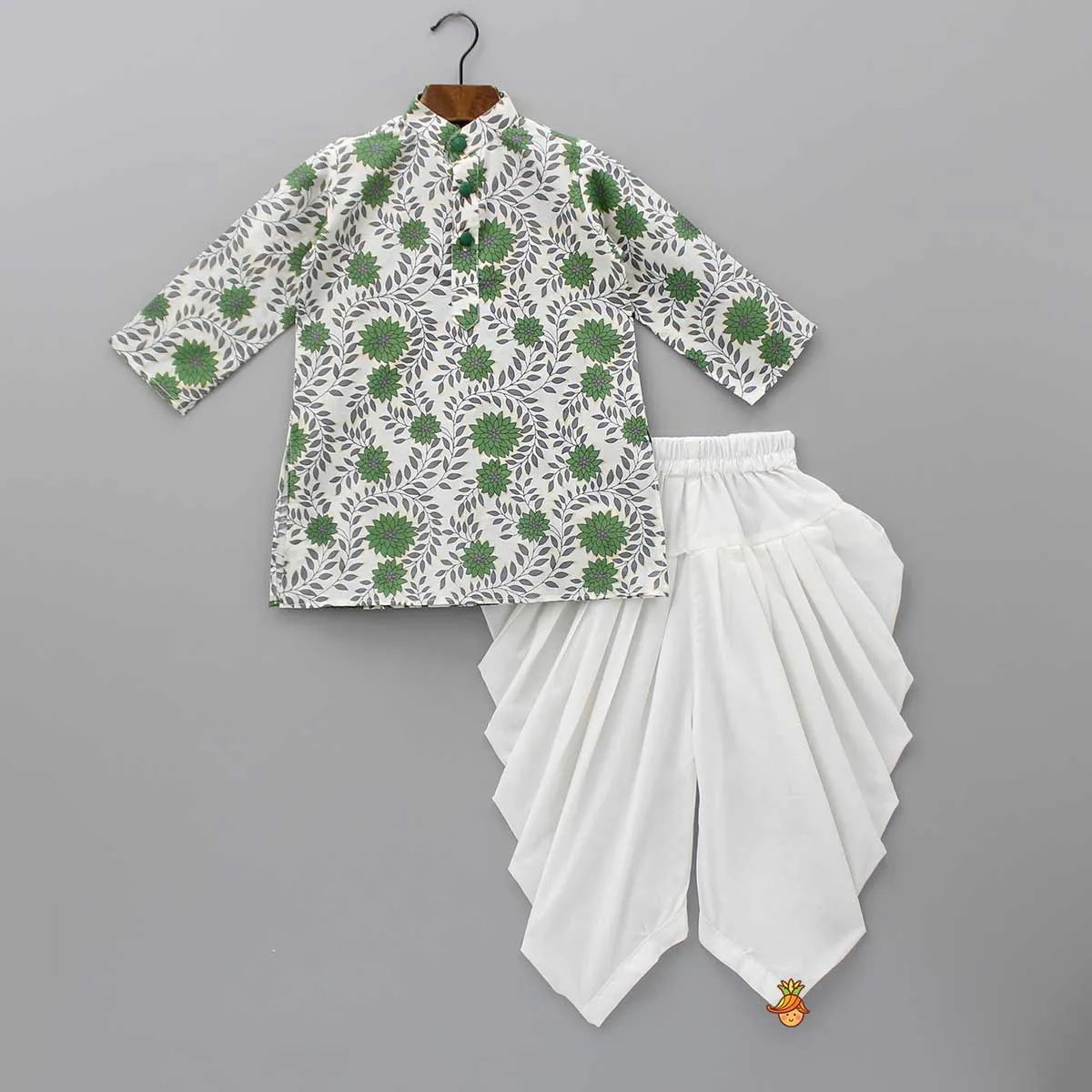 Flower Printed Kurta And Jacket With Patiala