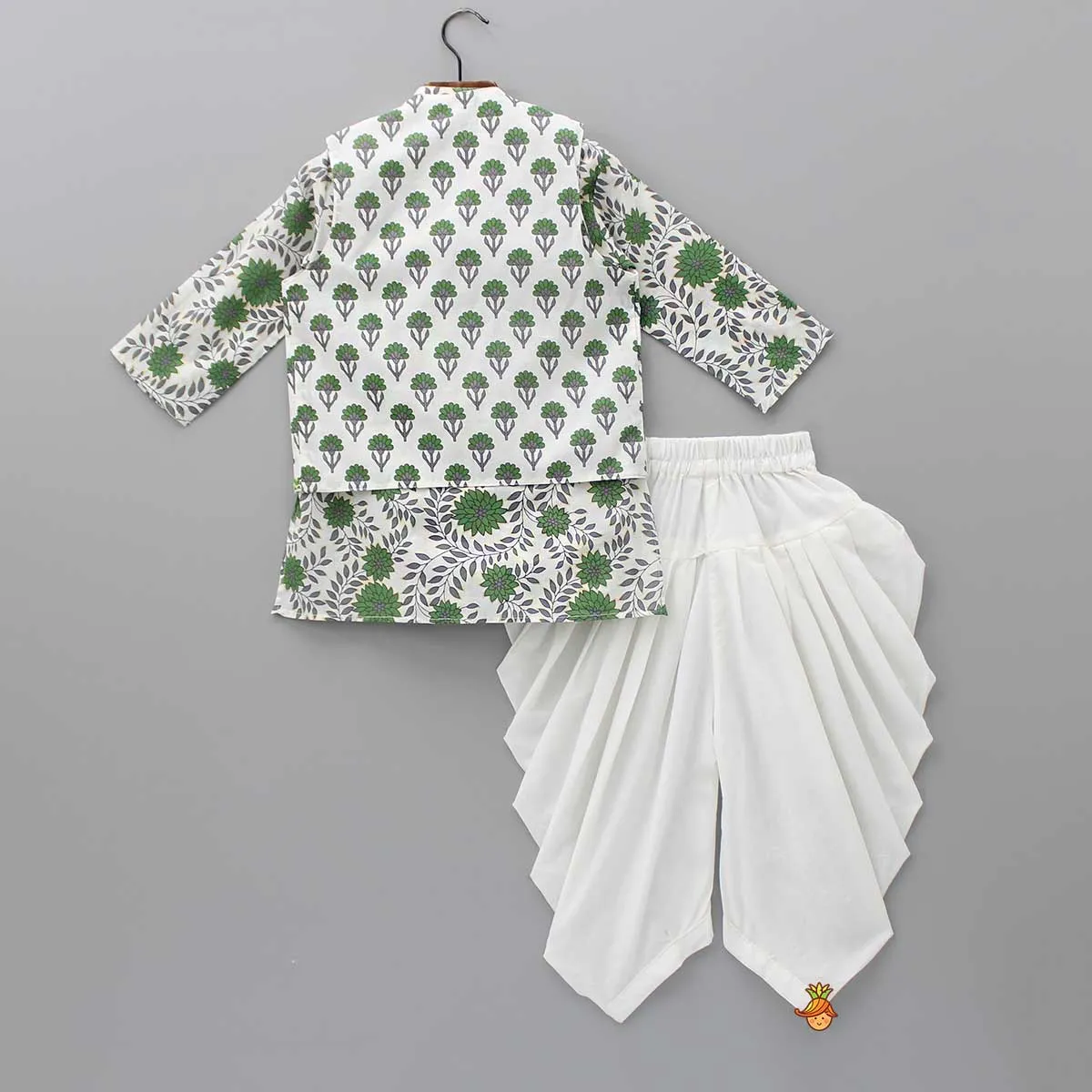 Flower Printed Kurta And Jacket With Patiala