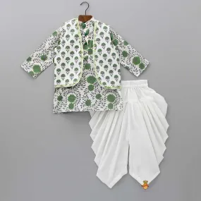 Flower Printed Kurta And Jacket With Patiala