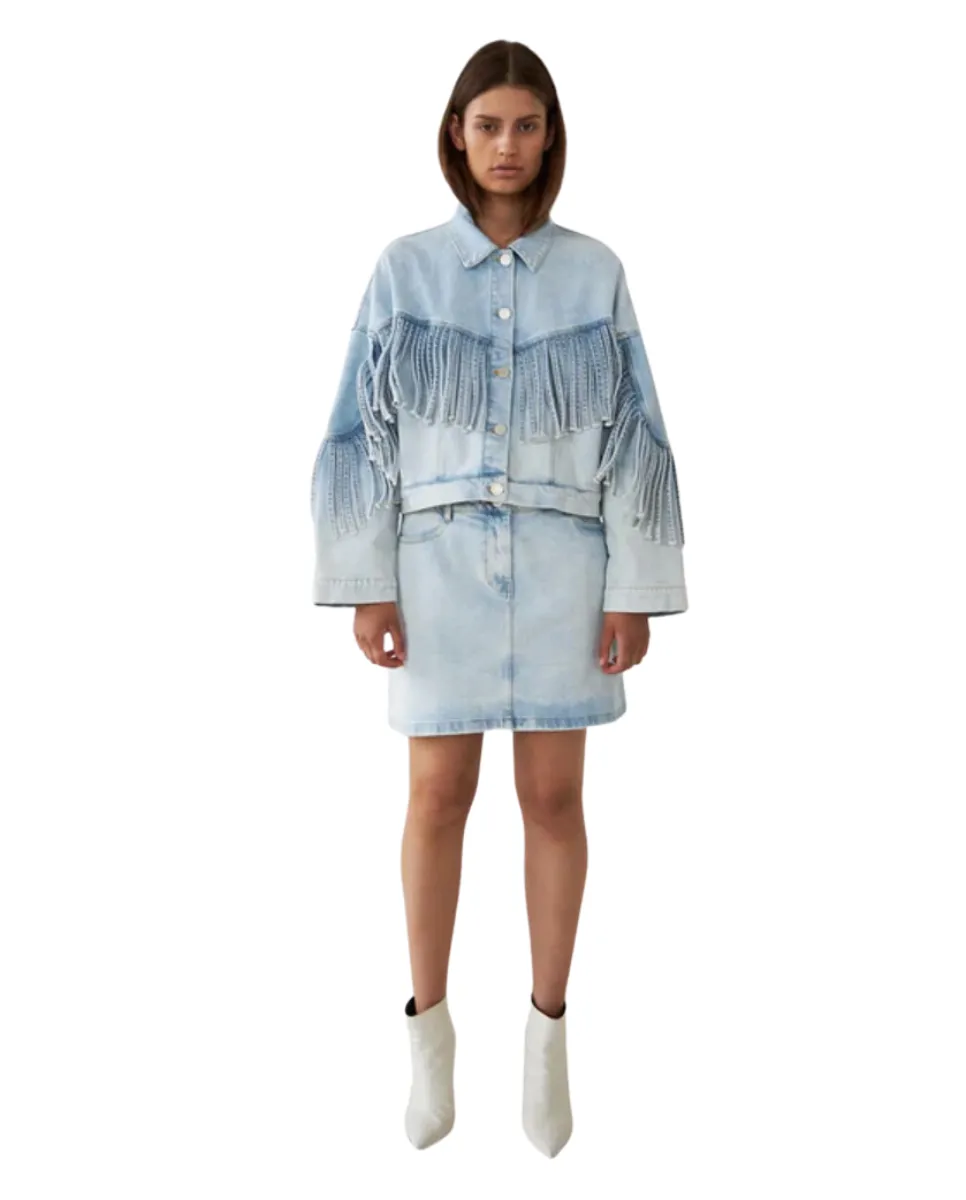 Fringed Denim Jacket Soft Sky