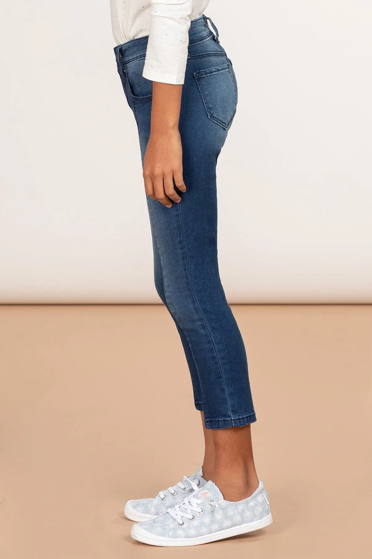 Girls Denim Ankle Jeans with Front Seam & Slit