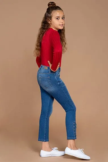 Girls Denim Ankle Jeans with Side Slit