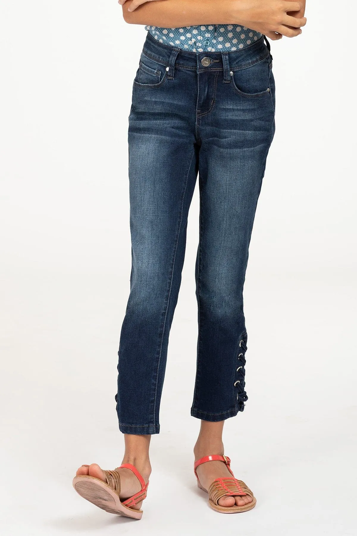 Girls Denim Ankle Jeans with Side Slit