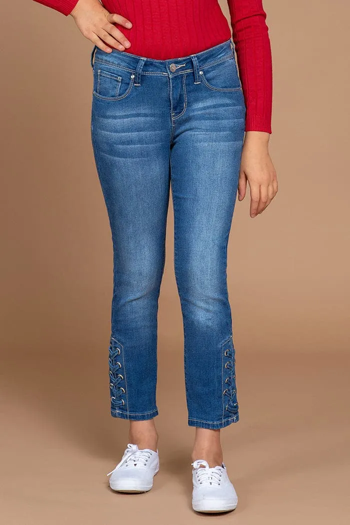 Girls Denim Ankle Jeans with Side Slit