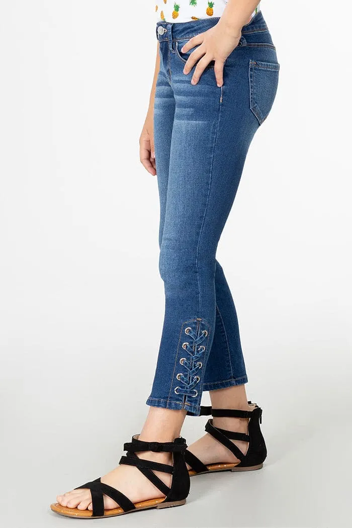 Girls Denim Ankle Jeans with Side Slit