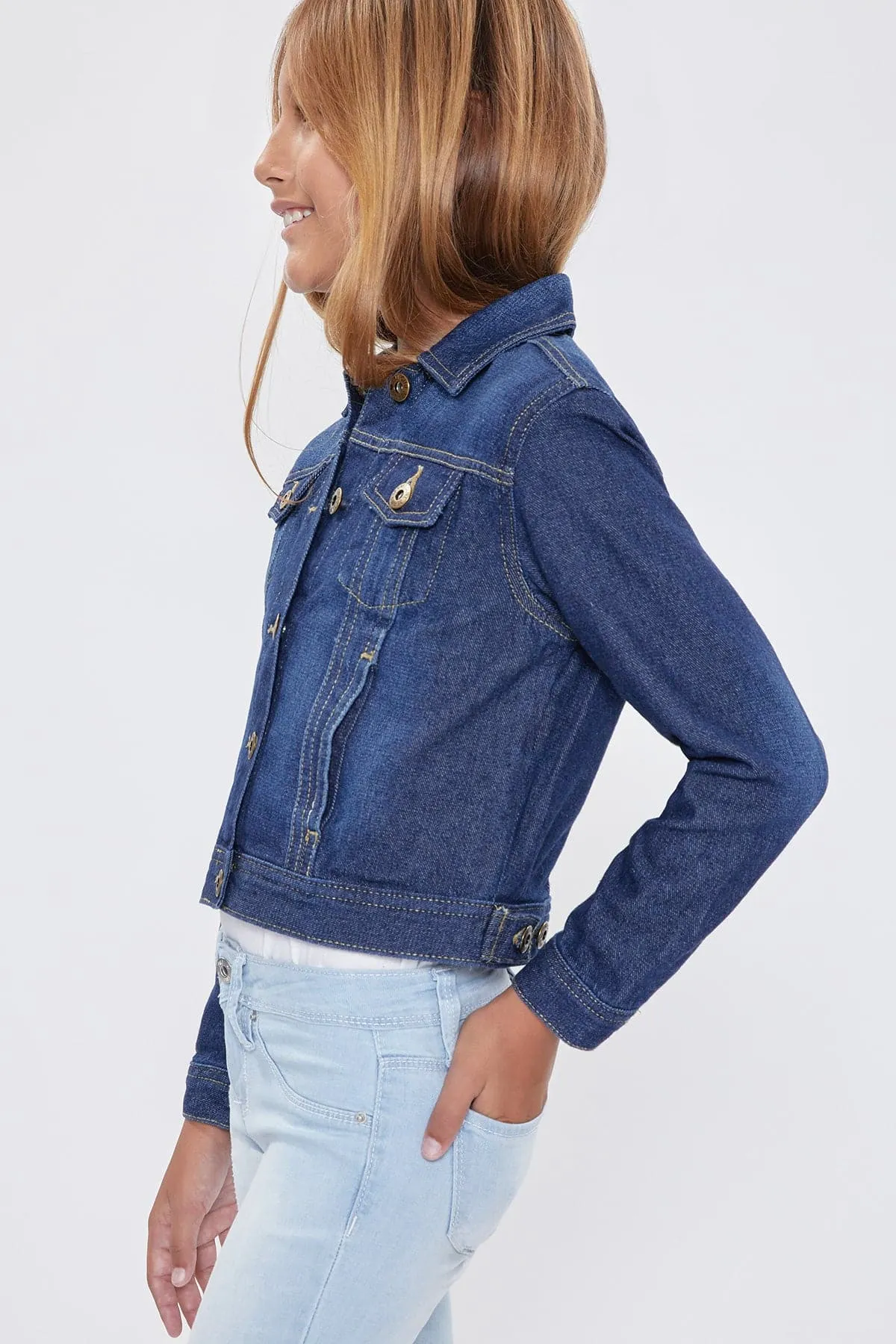 Girls Drop Shoulder Oversized Denim Jacket With Pockets