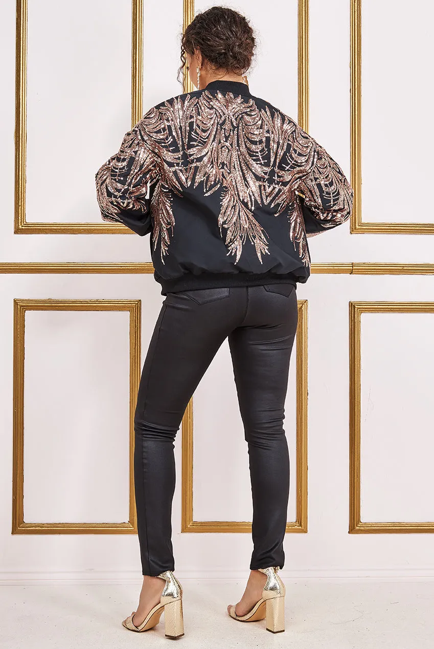 Goddiva Sequin Embroidered Bomber Jacket