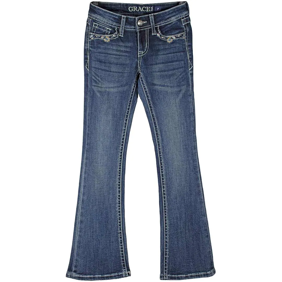 Grace in LA Girls' Butterfly Pocket Bootcut Jeans