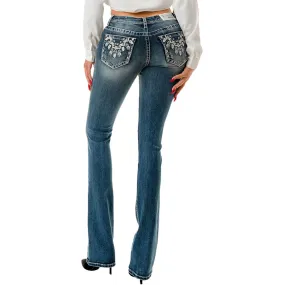 Grace in LA Women's Feather Necklace Bootcut Jeans