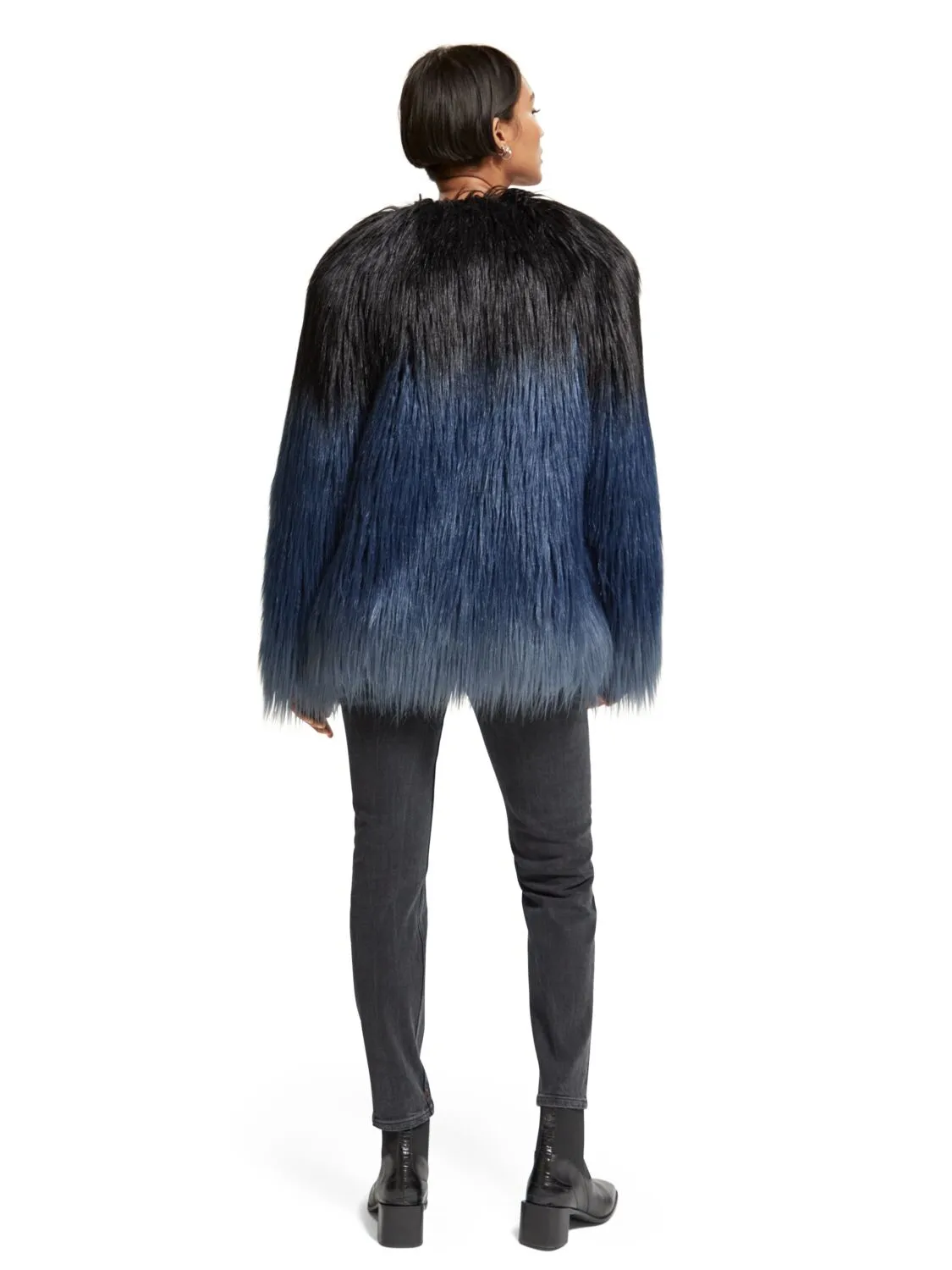 Gradient Faux Fur Jacket | Dusty Blue