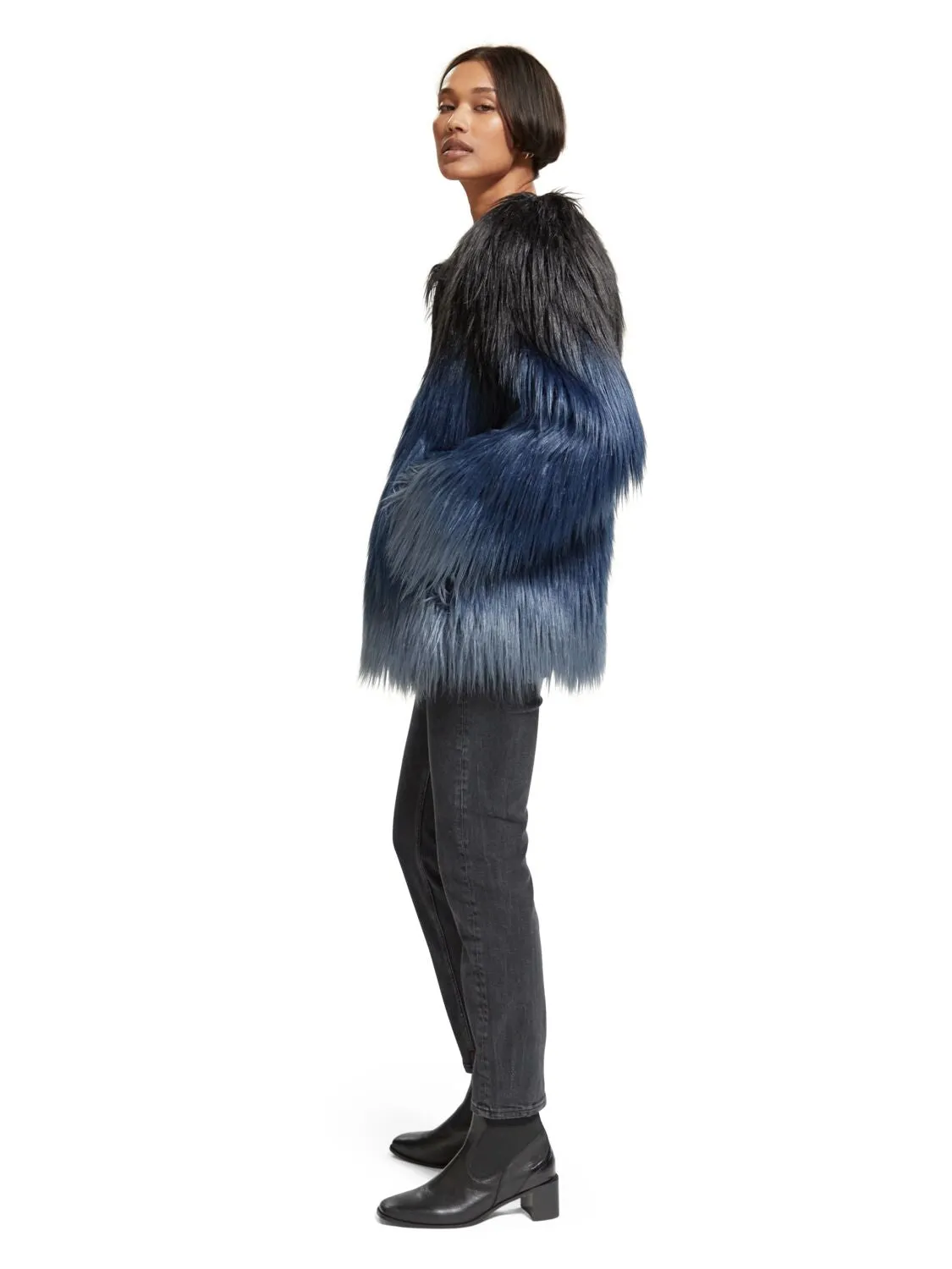 Gradient Faux Fur Jacket | Dusty Blue