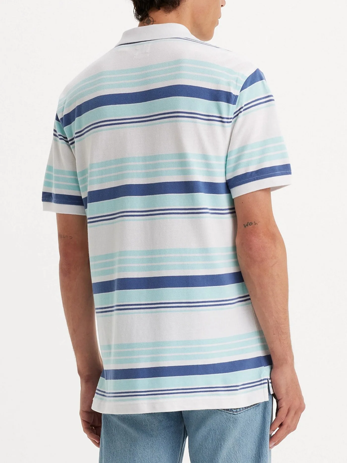 Housemark Salt Water Stripe Bright White Polo